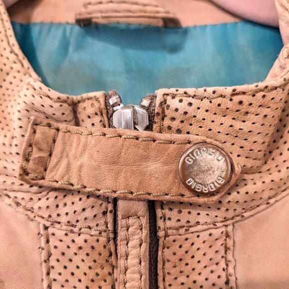 Vintage GIORGIO CUIRS Beige Leather Flight Jacket / Bomber, Sz 4 / 6 - Picture 11 of 16